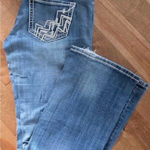 Light Blue Embroidered Pocket Wide-Leg Jeans